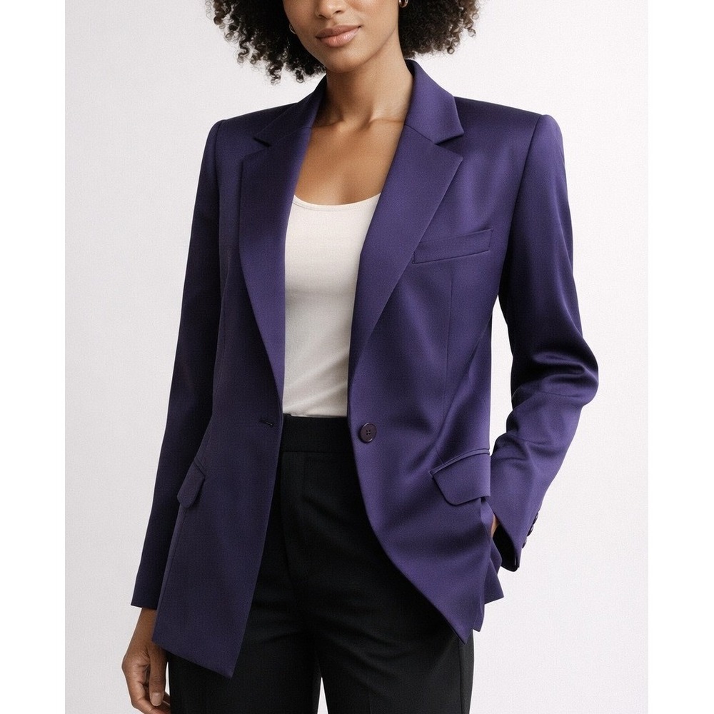 Purple Silk Blazer Women 6 Structured Career Jacket Office Professional Minimal